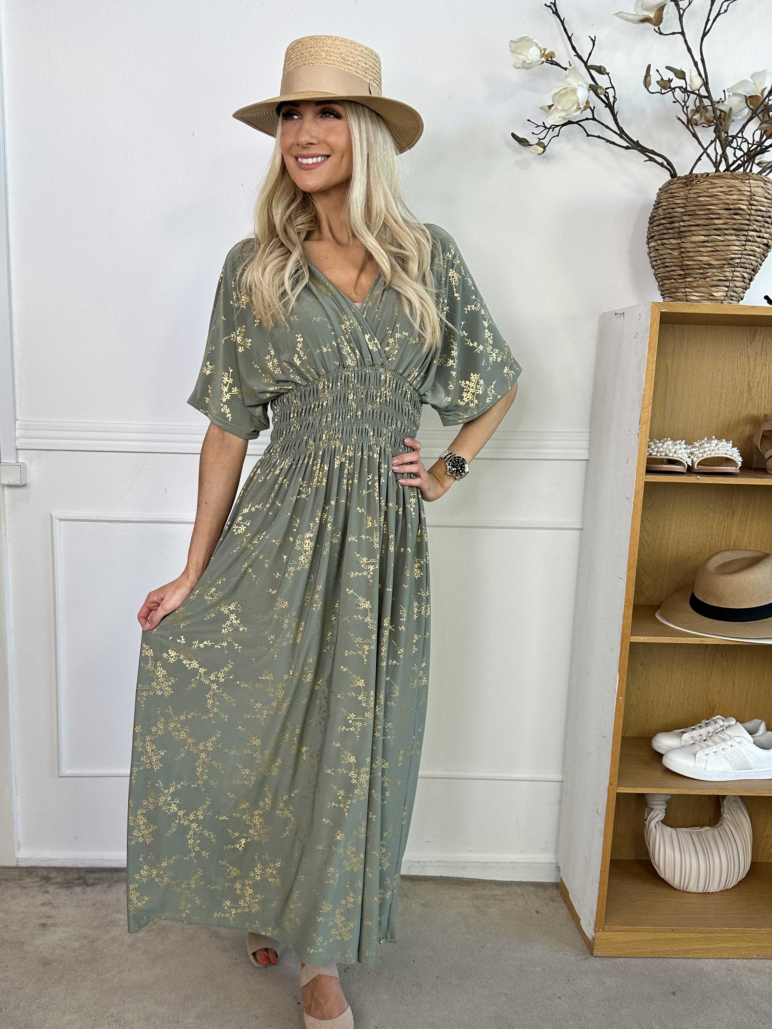 Pams Gold - Ensfarvet kjole i elastisk stof med gulddetaljer